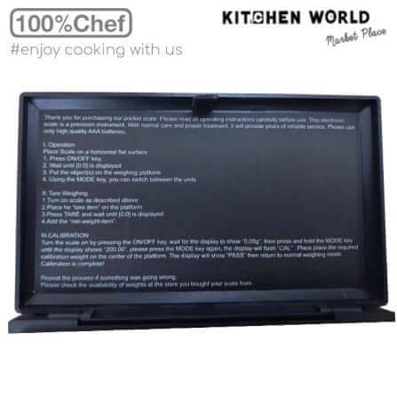 เครื่องชั่งวัตถุดิบขนาดพกพา 100% Chef 130/0001 เริ่มต้น 0.01 กรัม_7